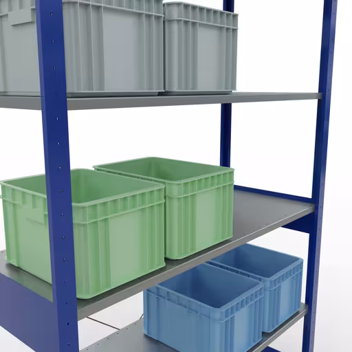 Grundregal, Fachbodenregal Stecksystem MULTIplus150, 2500 x 1300 x 500 mm (HxBxT), 6 Fachböden, Kreuzstrebe, RAL 5010 enzianblau/verzinkt von Schulte Lagertechnik mit der Artikelnr. 12751-130-B