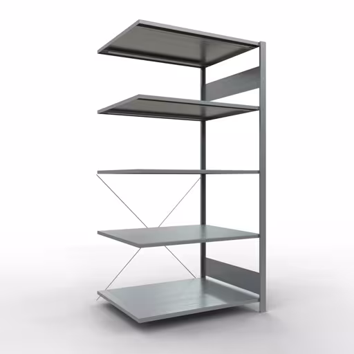 Anbauregal, Fachbodenregal Stecksystem MULTIplus150, 2000 x 1000 x 800 mm (HxBxT), 5 Fachböden, Kreuzstrebe, verzinkt aus der Kategorie Anbauregal mit der Artikelnummer 12585