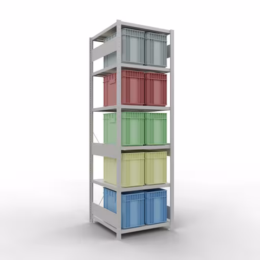 Grundregal, Fachbodenregal Stecksystem MULTIplus250, 2500 x 750 x 800 mm (HxBxT), 6 Fachböden, Kreuzstrebe, RAL 7035 lichtgrau von Schulte Lagertechnik mit der Artikelnr. 32881-75