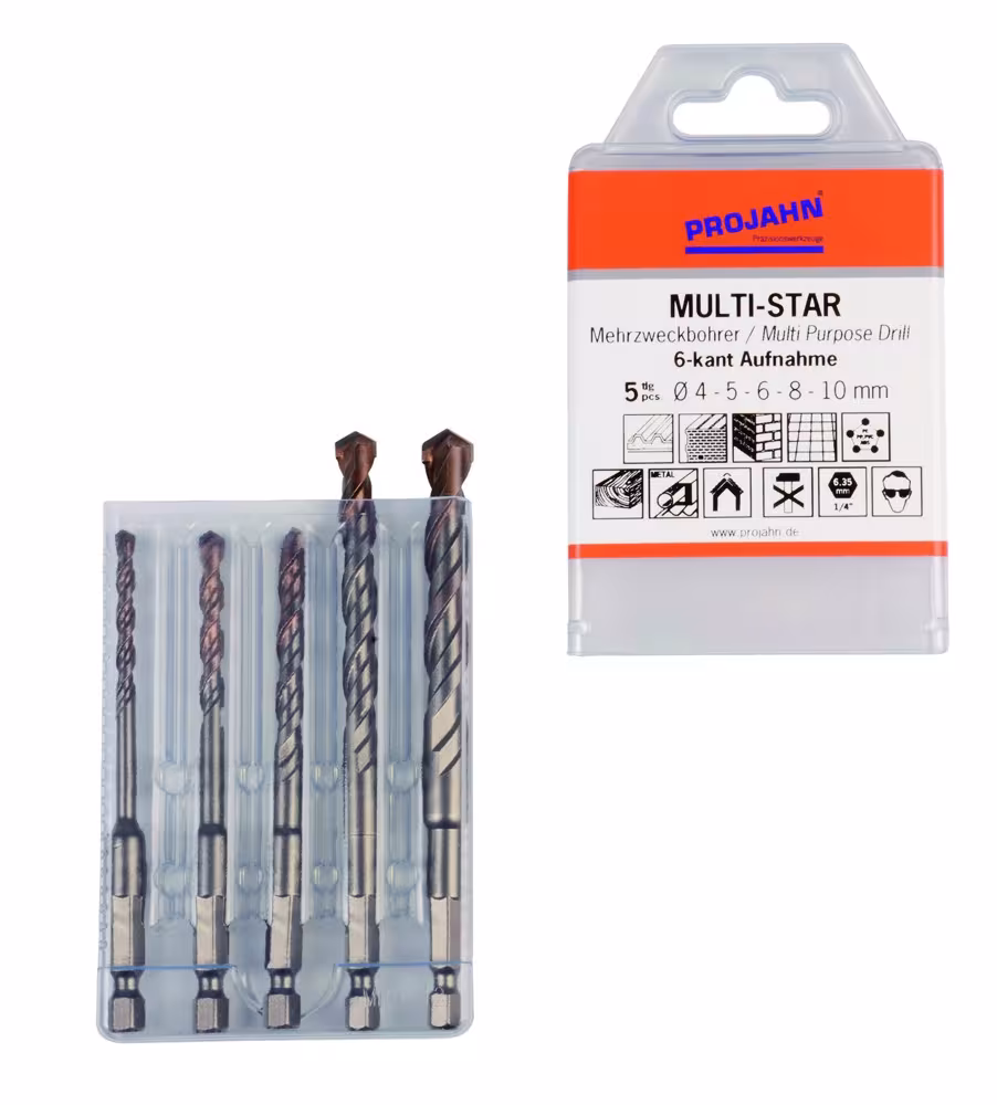 Multi-Star Satz 5-tlg. 6-kant 4, 5, 6, 8, 10 mm aus der Kategorie Bohrer mit der Artikelnummer 57005