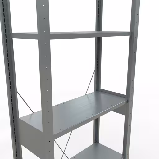 Zusatzbild des Artikels Grundregal, Fachbodenregal Stecksystem MULTIplus150, 2500 x 750 x 300 mm (HxBxT), 6 Fachböden, Kreuzstrebe, verzinkt aus Grundregal