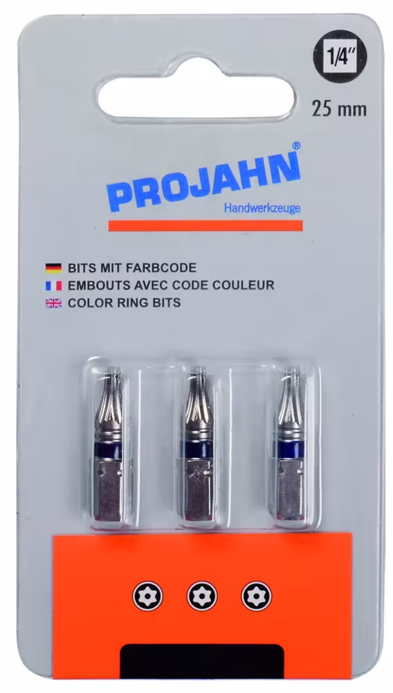 1/4" markierter Bit L25 mm TX mit Bohrung T27 3er Pack von der Marke PROJAHN Color-Ring Bit für Innen-TX-Schrauben mit Sicherungsstift 6,3 Typ Variante: 1/4" markierter Bit L25 mm TX mit Bohrung T27 3er Pack aus der Kategorie Bits & Bithalter mit der Artikelnr. 1755-03