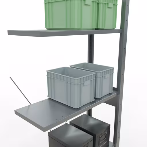 Andere Ansicht des Artikels Anbauregal, Fachbodenregal Stecksystem MULTIplus150, 2500 x 750 x 300 mm (HxBxT), 6 Fachböden, Kreuzstrebe, verzinkt aus der Kategorie Stecksystem