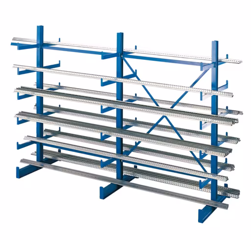 K 1000 Kragarmregal-Set, doppelseitig, 2000 x 2500 x 2x500, RAL 5010 enzianblau aus der Kategorie K1000 für leichte Güter mit der Artikelnummer 14495