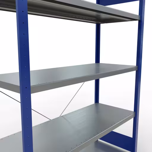 Abbildung Nr 12 des Artikels Grundregal, Fachbodenregal Stecksystem MULTIplus250, 2000 x 1300 x 500 mm (HxBxT), 5 Fachböden, Kreuzstrebe, RAL 5010 enzianblau/verzinkt aus der Produktgruppe Stecksystem von der Marke Schulte Lagertechnik