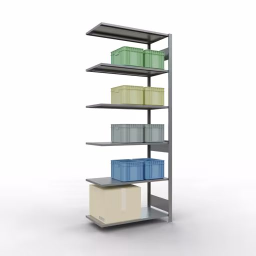 Abbildung Nr 12 des Artikels Anbauregal, Fachbodenregal Stecksystem MULTIplus85, 2500 x 1000 x 500 mm (HxBxT), 6 Fachböden, Längenriegel, verzinkt aus der Produktgruppe Stecksystem von der Marke Schulte Lagertechnik