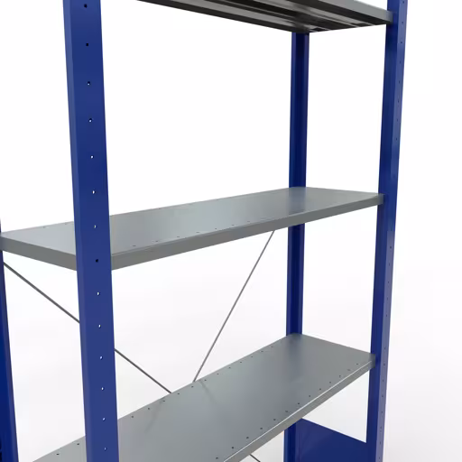 Grundregal, Fachbodenregal Stecksystem MULTIplus85, 2000 x 1000 x 300 mm (HxBxT), 5 Fachböden, Kreuzstrebe, RAL 5010 enzianblau von Schulte Lagertechnik aus der Kategorie Stecksystem