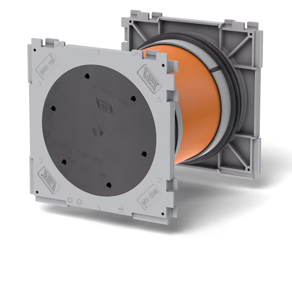 Doppel-Dichtpackung-Bajonett BKD150-K2 Ausführung Wandstärke: 150 mm mit der GTIN 4251582400160 Doppel-Dichtpackung-Bajonett BKD150-K2/150 von UGA System-Technik mit der Artikelnr. 402115015000