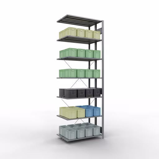 Anbauregal, Doppelregal, Fachbodenregal Stecksystem MULTIplus150, 3000 x 1000 x (2x600) mm (HxBxT), 2x7 Fachböden, Kreuzstrebe, verzinkt aus der Kategorie Doppelregale mit der GTIN 4058255035144 Anbauregal, Doppelregal, Fachbodenregal Stecksystem MULTIplus150, 3000 x 1000 x (2x600) mm (HxBxT), 2x7 Fachböden, Kreuzstrebe, verzinkt von der Marke Schulte Lagertechnik aus der Produktreihe Fachbodenregale