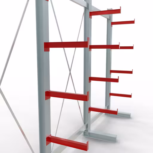 Abbildung Nr 9 des Artikels K 3000 Komplettregal, einseitig, 2500 x 3900 x 500 mm, RAL 7001 / RAL 3000, 5 Lagerebenen aus der Produktgruppe Kragarmregale von der Marke Schulte Lagertechnik