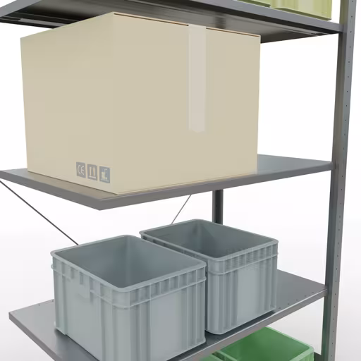 Zusatzbild des Artikels Anbauregal, Fachbodenregal Stecksystem MULTIplus85, 2000 x 1000 x 600 mm (HxBxT), 5 Fachböden, Kreuzstrebe, verzinkt aus Anbauregal