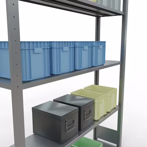 Produktbild Nr.7 des Artikels Grundregal, Fachbodenregal Stecksystem MULTIplus150, 2000 x 1300 x 300 mm (HxBxT), 5 Fachböden, Längenriegel, verzinkt aus der Produktreihe Stecksystem von der Marke Schulte Lagertechnik