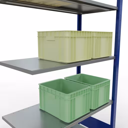 Anbauregal, Fachbodenregal Stecksystem MULTIplus150, 2000 x 1000 x 500 mm (HxBxT), 5 Fachböden, Längenriegel, RAL 5010 enzianblau/verzinkt von der Marke Schulte Lagertechnik aus der Produktreihe Stecksystem
