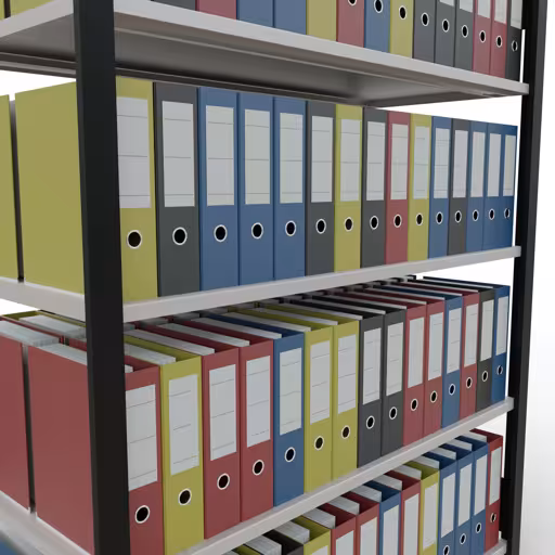 Produktbild Nr 13 des Artikels Grundregal, Büro-Fachbodenregal Stecksystem MULTIplus150, 1800 x 1300 x 600 mm (HxBxT), 5 Fachböden, Längenriegel, ohne Mittelanschlag, schwarz/lichtgrau Abbildung Nr 13 des Artikels Grundregal, Büro-Fachbodenregal Stecksystem MULTIplus150, 1800 x 1300 x 600 mm (HxBxT), 5 Fachböden, Längenriegel, ohne Mittelanschlag, schwarz/lichtgrau aus der Produktgruppe Büroregale von der Marke Schulte Lagertechnik