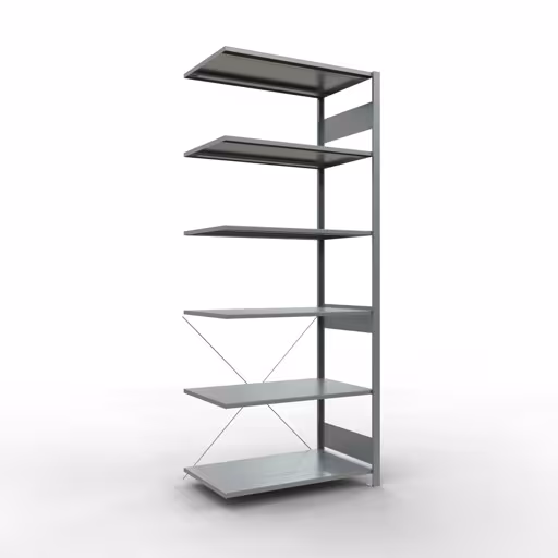 Anbauregal, Fachbodenregal Stecksystem MULTIplus150, 2500 x 1000 x 600 mm (HxBxT), 6 Fachböden, Kreuzstrebe, verzinkt aus der Kategorie Anbauregal mit der Artikelnummer 12766