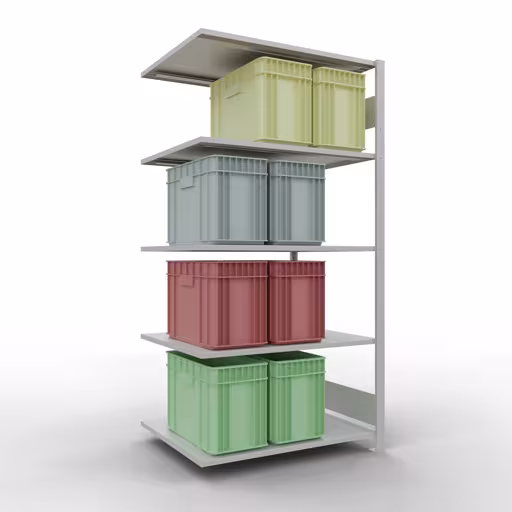 Anbauregal, Fachbodenregal Stecksystem MULTIplus150, 2000 x 1000 x 800 mm (HxBxT), 5 Fachböden, Längenriegel, RAL 7035 lichtgrau von Schulte Lagertechnik aus der Kategorie Stecksystem