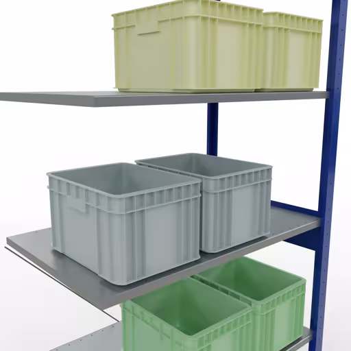 Abbildung Nr 15 des Artikels Anbauregal, Fachbodenregal Stecksystem MULTIplus85, 2500 x 1000 x 600 mm (HxBxT), 6 Fachböden, Kreuzstrebe, RAL 5010 enzianblau aus der Produktgruppe Stecksystem von der Marke Schulte Lagertechnik