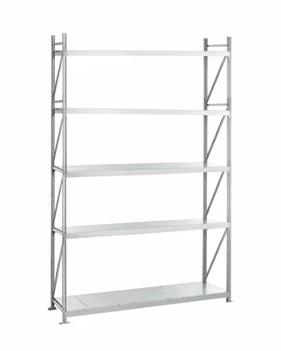 Grundregal, Weitspannregal WS 3000 mit Stahlpaneelen, 3000 x 2500 x 600 mm, verzinkt, 5 Ebenen, Fachlast 500 kg, Feldlast 2.500 kg von der Marke Schulte Lagertechnik aus der Produktreihe Weitspannregale