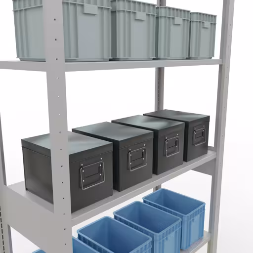 Abbildung Nr 12 des Artikels Grundregal, Fachbodenregal Stecksystem MULTIplus85, 2500 x 1000 x 400 mm (HxBxT), 6 Fachböden, Längenriegel, RAL 7035 lichtgrau aus der Produktgruppe Stecksystem von der Marke Schulte Lagertechnik