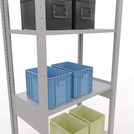 Produktbild Nr.7 des Artikels Grundregal, Fachbodenregal Stecksystem MULTIplus150, 2500 x 750 x 400 mm (HxBxT), 6 Fachböden, Längenriegel, RAL 7035 lichtgrau aus der Produktreihe Stecksystem von der Marke Schulte Lagertechnik