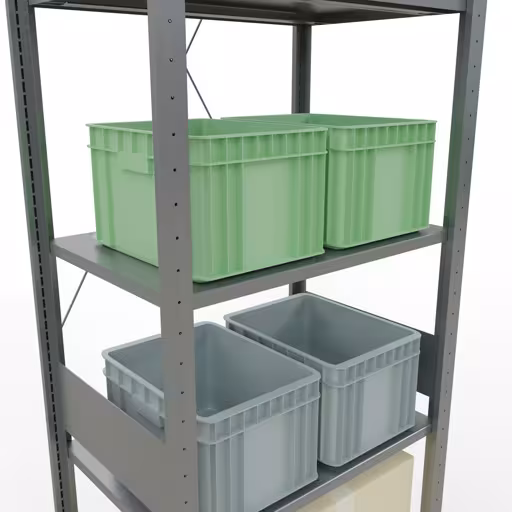 Produktbild Nr.13 des Artikels Grundregal, Fachbodenregal Stecksystem MULTIplus150, 3000 x 750 x 500 mm (HxBxT), 7 Fachböden, Kreuzstrebe, verzinkt aus der Produktreihe Stecksystem von der Marke Schulte Lagertechnik