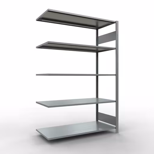 Anbauregal, Fachbodenregal Stecksystem MULTIplus150, 2000 x 1300 x 600 mm (HxBxT), 5 Fachböden, Längenriegel, verzinkt aus der Kategorie Anbauregal mit der Artikelnummer 12765-130-LR