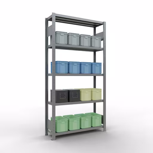 Grundregal, Fachbodenregal Stecksystem MULTIplus250, 2000 x 1000 x 300 mm (HxBxT), 5 Fachböden, Längenriegel, verzinkt von Schulte Lagertechnik aus der Kategorie Stecksystem