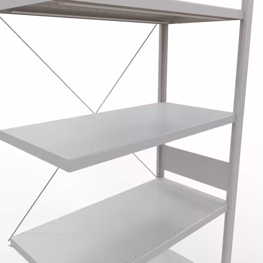 Abbildung Nr 12 des Artikels Anbauregal, Fachbodenregal Stecksystem MULTIplus330, 3000 x 1000 x 500 mm (HxBxT), 7 Fachböden, Kreuzstrebe, RAL 7035 lichtgrau aus der Produktgruppe Stecksystem von der Marke Schulte Lagertechnik