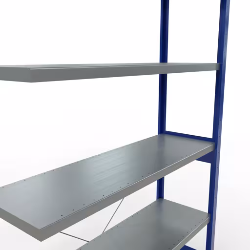 Anbauregal, Fachbodenregal Stecksystem MULTIplus250, 2500 x 1300 x 400 mm (HxBxT), 6 Fachböden, Kreuzstrebe, RAL 5010 enzianblau/verzinkt von Schulte Lagertechnik aus der Kategorie Stecksystem