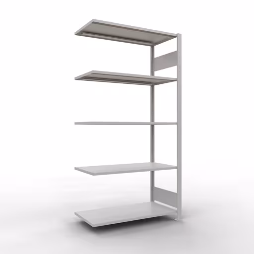 Anbauregal, Fachbodenregal Stecksystem MULTIplus150, 2000 x 1000 x 500 mm (HxBxT), 5 Fachböden, Längenriegel, RAL 7035 lichtgrau aus der Kategorie Anbauregal mit der Artikelnummer 32655-LR