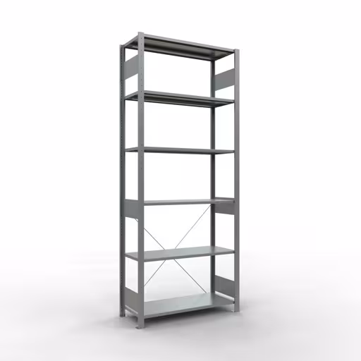 Grundregal, Fachbodenregal Stecksystem MULTIplus85, 2500 x 1000 x 400 mm (HxBxT), 6 Fachböden, Kreuzstrebe, verzinkt aus der Kategorie Grundregal mit der Artikelnummer 13141