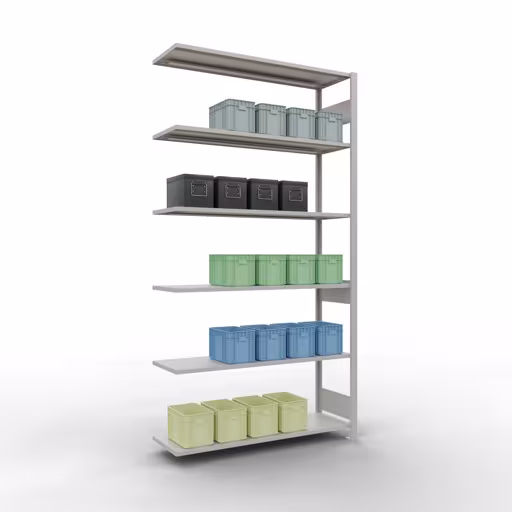 Produktbild Nr.12 des Artikels Anbauregal, Fachbodenregal Stecksystem MULTIplus150, 2500 x 1300 x 400 mm (HxBxT), 6 Fachböden, Längenriegel, RAL 7035 lichtgrau aus der Produktreihe Stecksystem von der Marke Schulte Lagertechnik