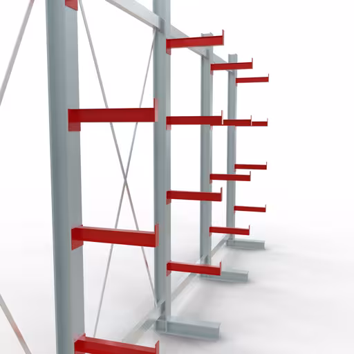 Abbildung Nr 8 des Artikels K 3000 Komplettregal, einseitig, 2500 x 5200 x 400 mm, RAL 7001 / RAL 3000, 5 Lagerebenen aus der Produktgruppe Kragarmregale von der Marke Schulte Lagertechnik