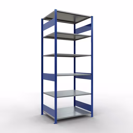 Grundregal, Fachbodenregal Stecksystem MULTIplus150, 2500 x 1000 x 800 mm (HxBxT), 6 Fachböden, Längenriegel, RAL 5010 enzianblau/verzinkt aus der Kategorie Grundregal mit der Artikelnummer 12781-LR-B