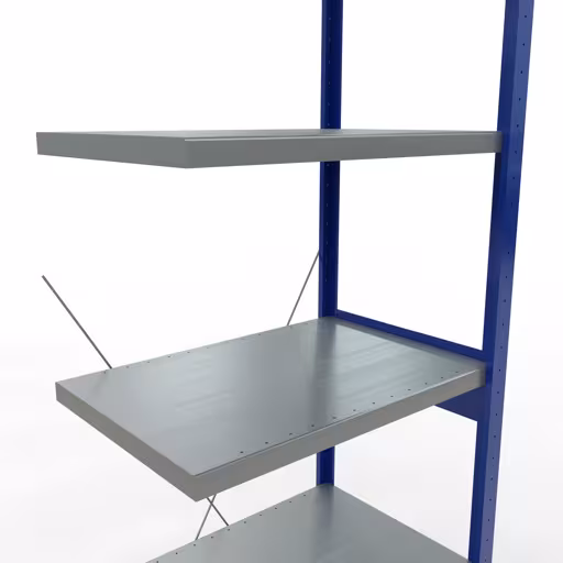 Abbildung Nr 14 des Artikels Anbauregal, Fachbodenregal Stecksystem MULTIplus250, 2500 x 750 x 500 mm (HxBxT), 6 Fachböden, Kreuzstrebe, RAL 5010 enzianblau/verzinkt/verzinkt aus der Produktgruppe Stecksystem von der Marke Schulte Lagertechnik