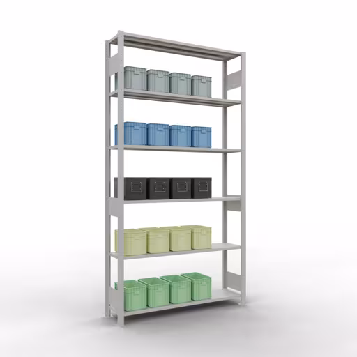 Grundregal, Fachbodenregal Stecksystem MULTIplus150, 2500 x 1300 x 300 mm (HxBxT), 6 Fachböden, Längenriegel, RAL 7035 lichtgrau mit der Artikelnr. 32631-130-LR Grundregal, Fachbodenregal Stecksystem MULTIplus150, 2500 x 1300 x 300 mm (HxBxT), 6 Fachböden, Längenriegel, RAL 7035 lichtgrau von Schulte Lagertechnik aus der Kategorie Stecksystem