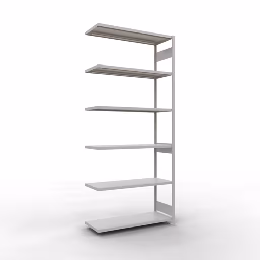Anbauregal, Fachbodenregal Stecksystem MULTIplus250, 3000 x 1300 x 500 mm (HxBxT), 7 Fachböden, Längenriegel, RAL 7035 lichtgrau aus der Kategorie Anbauregal mit der Artikelnummer 32857-130-LR