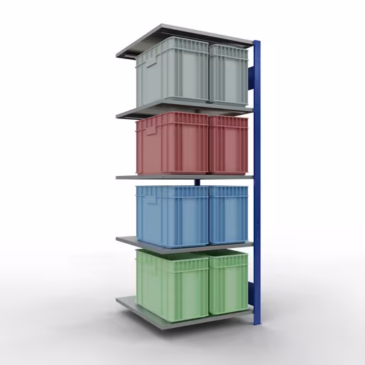 Anbauregal, Fachbodenregal Stecksystem MULTIplus150, 2000 x 750 x 800 mm (HxBxT), 5 Fachböden, Längenriegel, RAL 5010 enzianblau/verzinkt/verzinkt von Schulte Lagertechnik aus der Kategorie Stecksystem