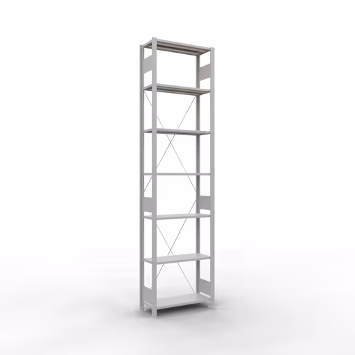 Grundregal, Fachbodenregal Stecksystem MULTIplus150, 3000 x 750 x 300 mm (HxBxT), 7 Fachböden, Kreuzstrebe, RAL 7035 lichtgrau aus der Kategorie Grundregal mit der Artikelnummer 32632-75