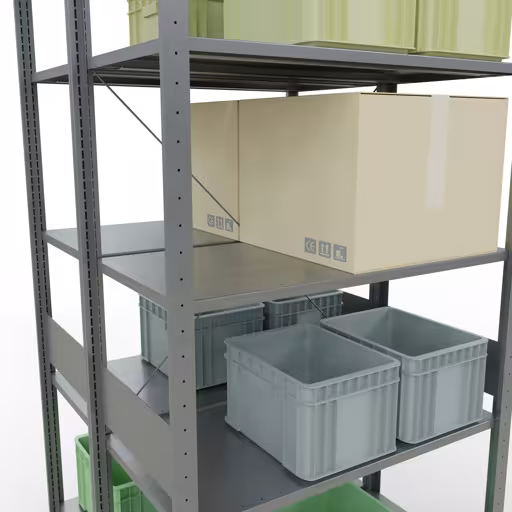 Produktbild Nr 13 des Artikels Grundregal, Doppelregal, Fachbodenregal Stecksystem MULTIplus150, 3000 x 1000 x (2x1000) mm (HxBxT), 2x7 Fachböden, Kreuzstrebe, verzinkt Abbildung Nr 13 des Artikels Grundregal, Doppelregal, Fachbodenregal Stecksystem MULTIplus150, 3000 x 1000 x (2x1000) mm (HxBxT), 2x7 Fachböden, Kreuzstrebe, verzinkt aus der Produktgruppe Fachbodenregale von der Marke Schulte Lagertechnik