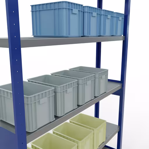 Abbildung Nr 14 des Artikels Grundregal, Fachbodenregal Stecksystem MULTIplus250, 2500 x 1300 x 300 mm (HxBxT), 6 Fachböden, Längenriegel, RAL 5010 enzianblau/verzinkt aus der Produktgruppe Stecksystem von der Marke Schulte Lagertechnik