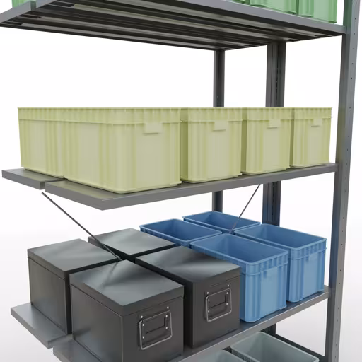 Abbildung Nr 12 des Artikels Anbauregal, Doppelregal, Fachbodenregal Stecksystem MULTIplus150, 2000 x 1000 x (2x300) mm (HxBxT), 2x5 Fachböden, Kreuzstrebe, verzinkt aus der Produktgruppe Fachbodenregale von der Marke Schulte Lagertechnik