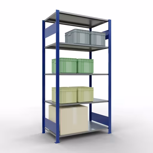 Abbildung Nr 13 des Artikels Grundregal, Fachbodenregal Stecksystem MULTIplus85, 2000 x 1000 x 600 mm (HxBxT), 5 Fachböden, Längenriegel, RAL 5010 enzianblau aus der Produktgruppe Stecksystem von der Marke Schulte Lagertechnik