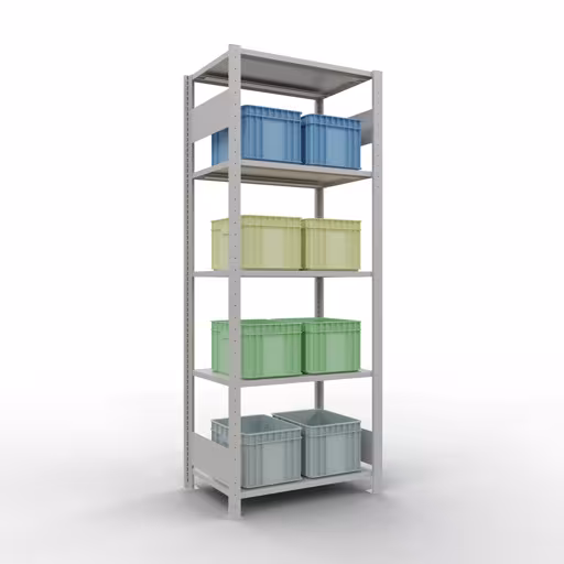 Grundregal, Fachbodenregal Stecksystem MULTIplus150, 2000 x 750 x 500 mm (HxBxT), 5 Fachböden, Längenriegel, RAL 7035 lichtgrau von der Marke Schulte Lagertechnik aus der Produktreihe Stecksystem