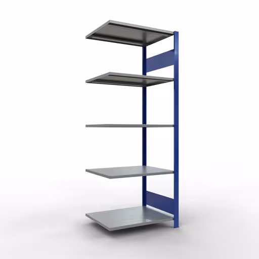 Anbauregal, Fachbodenregal Stecksystem MULTIplus150, 2000 x 750 x 600 mm (HxBxT), 5 Fachböden, Längenriegel, RAL 5010 enzianblau/verzinkt/verzinkt aus der Kategorie Anbauregal mit der Artikelnummer 12765-75-LR-B