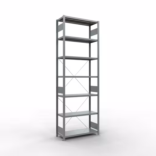 Grundregal, Fachbodenregal Stecksystem MULTIplus250, 3000 x 1000 x 400 mm (HxBxT), 7 Fachböden, Kreuzstrebe, verzinkt aus der Kategorie Grundregal mit der Artikelnummer 12942
