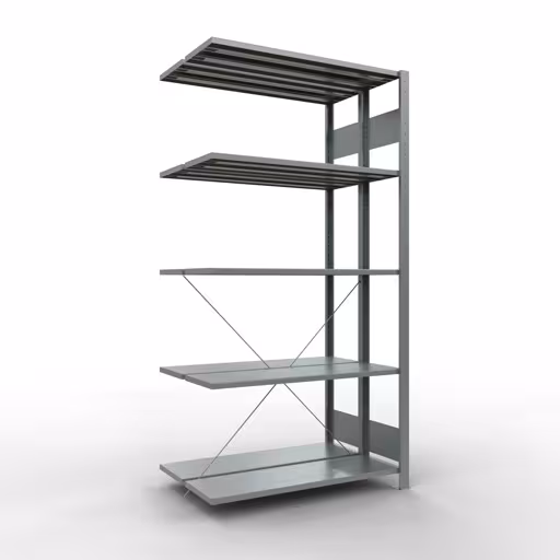 Anbauregal, Doppelregal, Fachbodenregal Stecksystem MULTIplus150, 2000 x 1000 x (2x300) mm (HxBxT), 2x5 Fachböden, Kreuzstrebe, verzinkt aus der Kategorie Doppelregale mit der Artikelnummer 13735