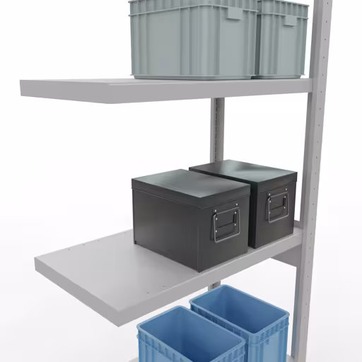 Anbauregal, Fachbodenregal Stecksystem MULTIplus250, 2500 x 750 x 400 mm (HxBxT), 6 Fachböden, Längenriegel, RAL 7035 lichtgrau von Schulte Lagertechnik aus der Kategorie Stecksystem