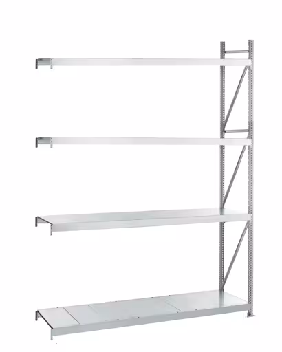 Andere Ansicht des Artikels Anbauregal, Weitspannregal WS 3000 mit Stahlpaneelen, 2500 x 2000 x 500 mm, verzinkt, 4 Ebenen, Fachlast 500 kg, Feldlast 2.000 kg aus der Kategorie Weitspannregale