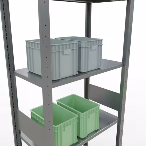 Produktbild Nr.12 des Artikels Grundregal, Fachbodenregal Stecksystem MULTIplus150, 3000 x 750 x 400 mm (HxBxT), 7 Fachböden, Längenriegel, verzinkt aus der Produktreihe Stecksystem von der Marke Schulte Lagertechnik